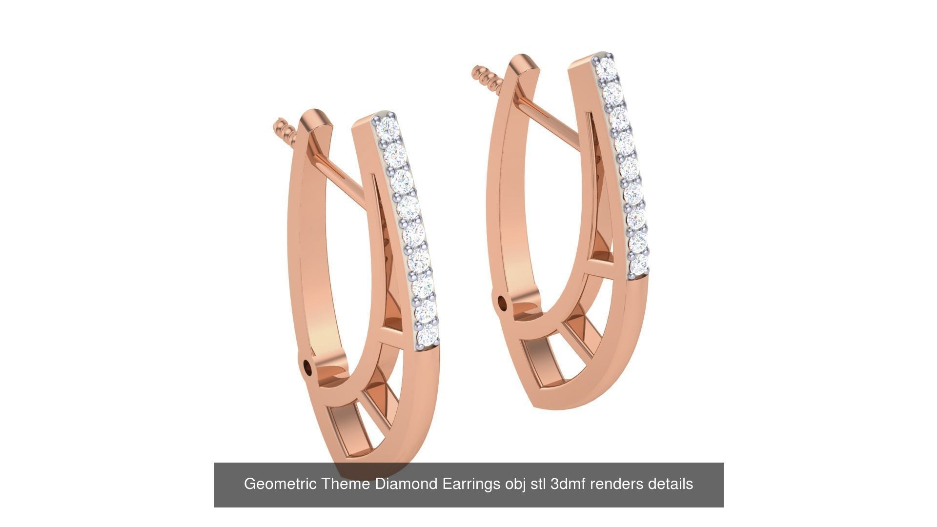 22 Geometric Theme Diamond Earrings obj stl 3dmf renders 3D Model Collection_12