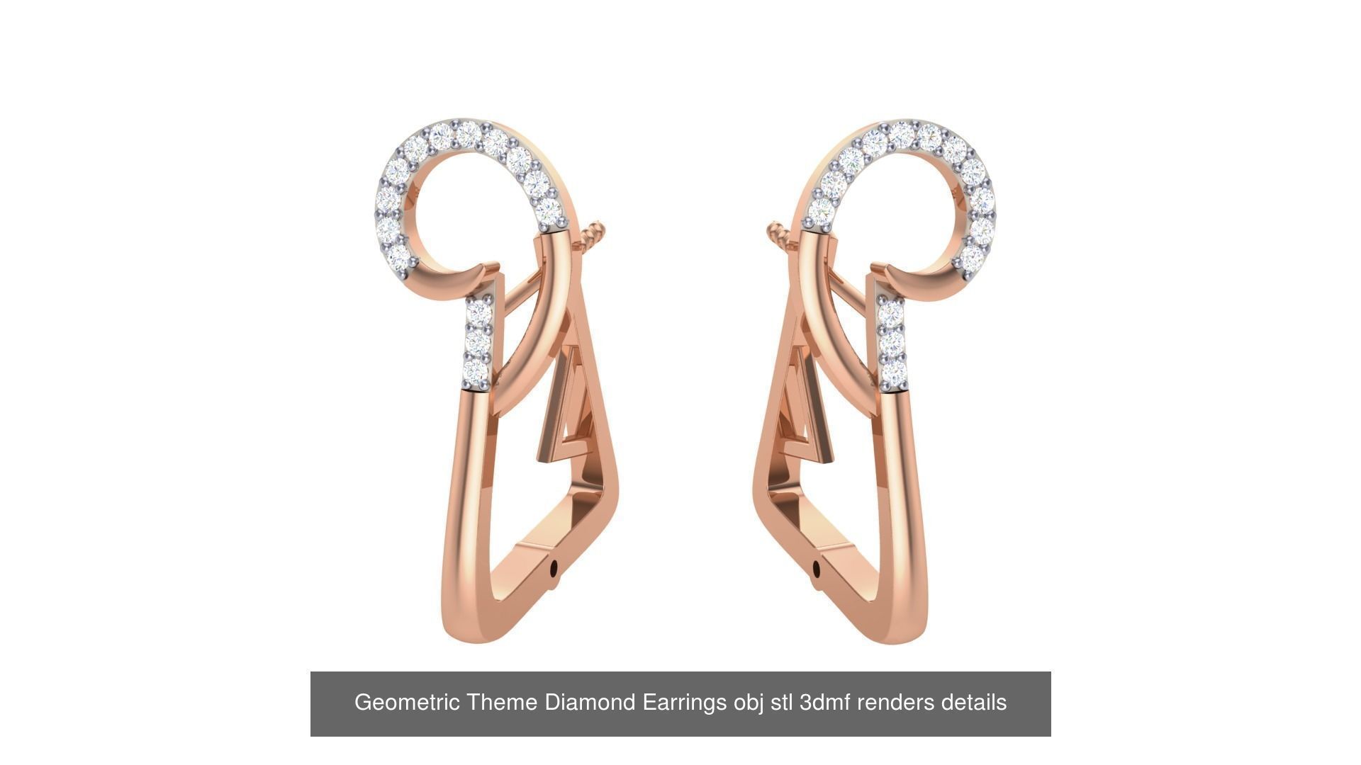22 Geometric Theme Diamond Earrings obj stl 3dmf renders 3D Model Collection_10