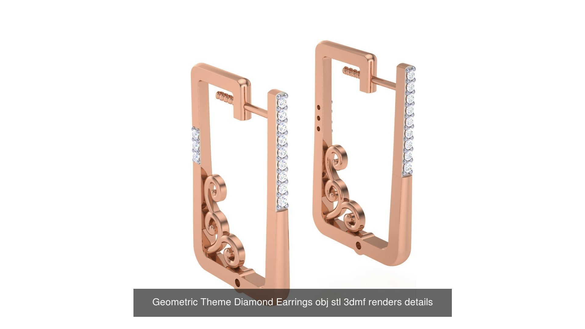 22 Geometric Theme Diamond Earrings obj stl 3dmf renders 3D Model Collection_9