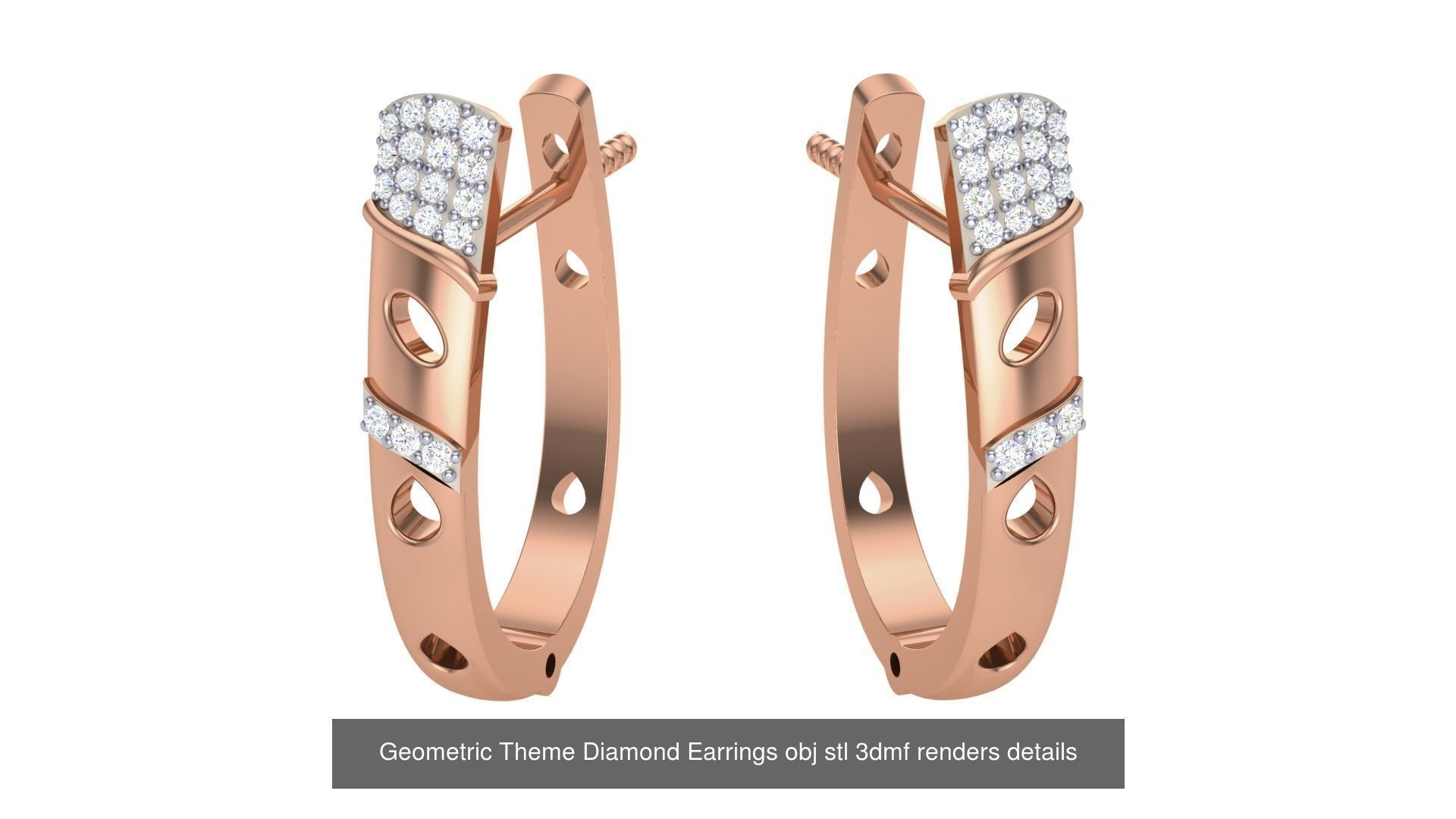 22 Geometric Theme Diamond Earrings obj stl 3dmf renders 3D Model Collection_13