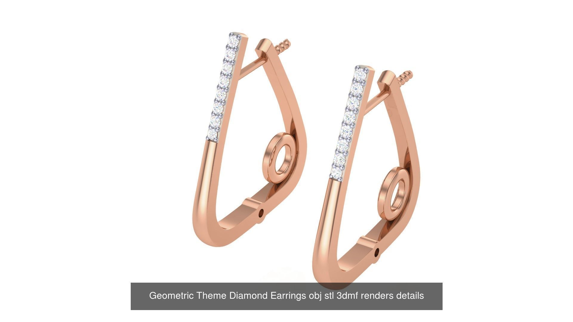 22 Geometric Theme Diamond Earrings obj stl 3dmf renders 3D Model Collection_17