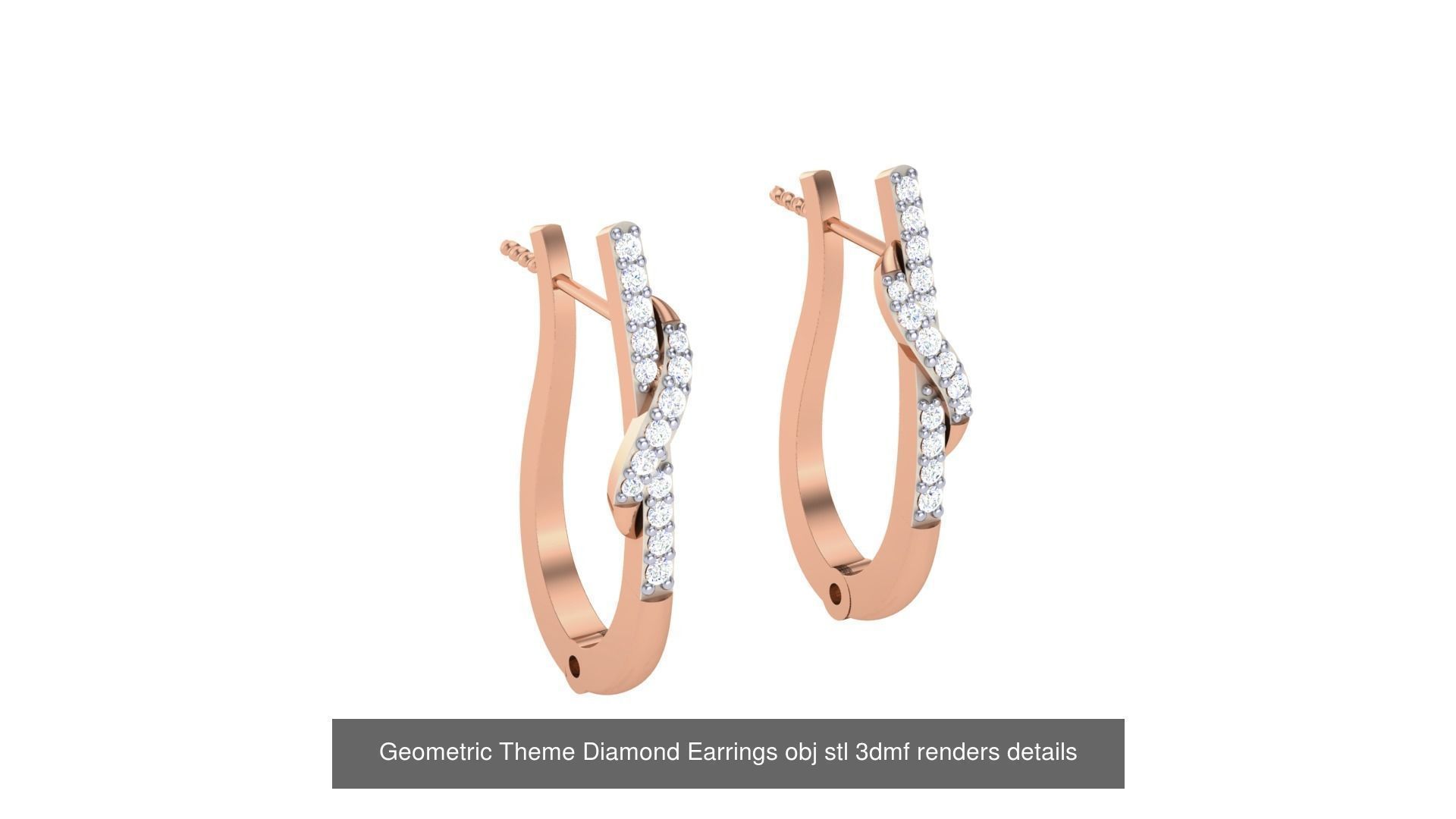 22 Geometric Theme Diamond Earrings obj stl 3dmf renders 3D Model Collection_6