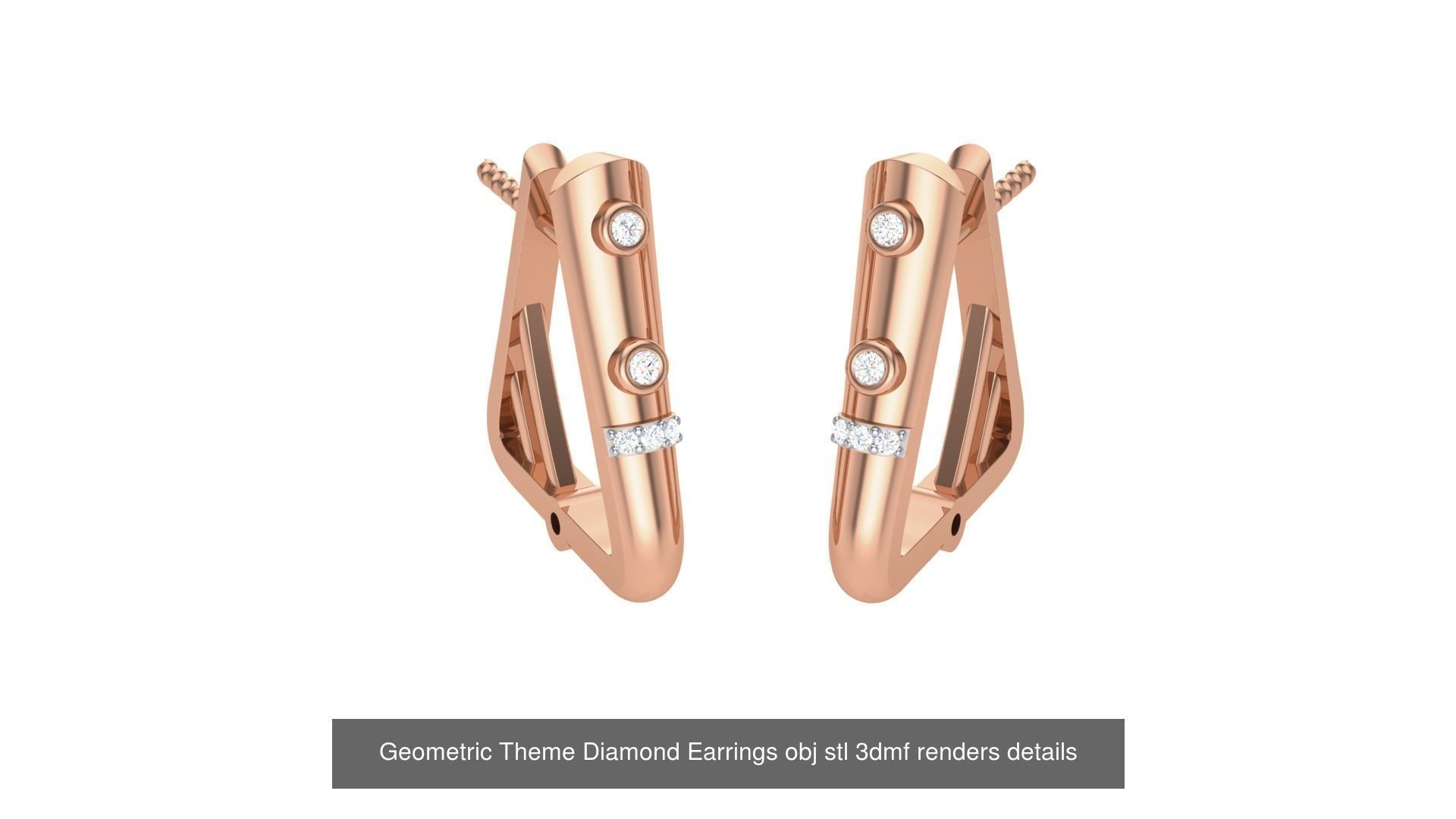 22 Geometric Theme Diamond Earrings obj stl 3dmf renders 3D Model Collection_4