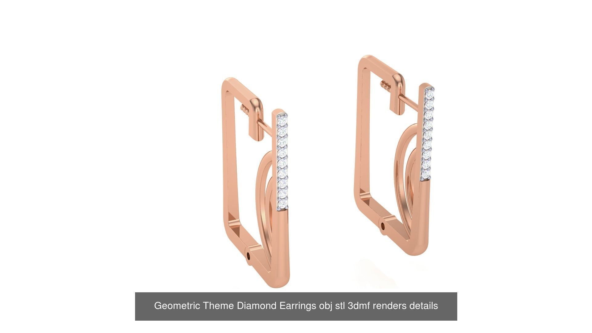 22 Geometric Theme Diamond Earrings obj stl 3dmf renders 3D Model Collection_19