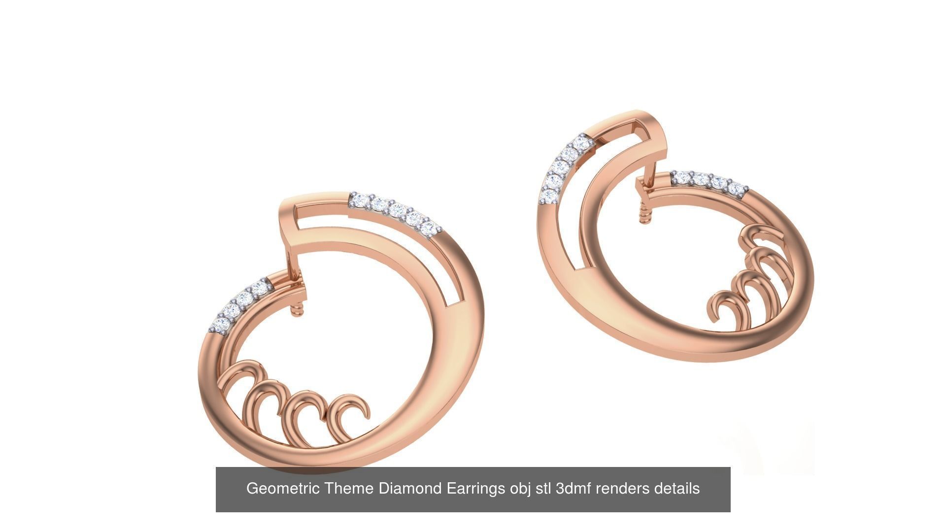 22 Geometric Theme Diamond Earrings obj stl 3dmf renders 3D Model Collection_5