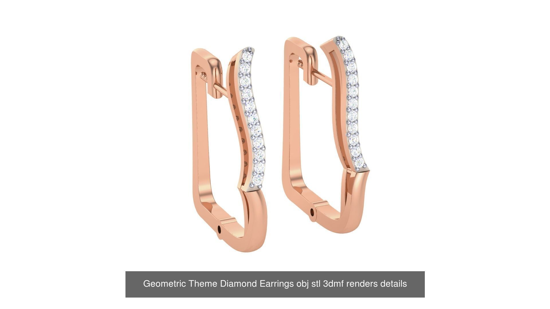 22 Geometric Theme Diamond Earrings obj stl 3dmf renders 3D Model Collection_14