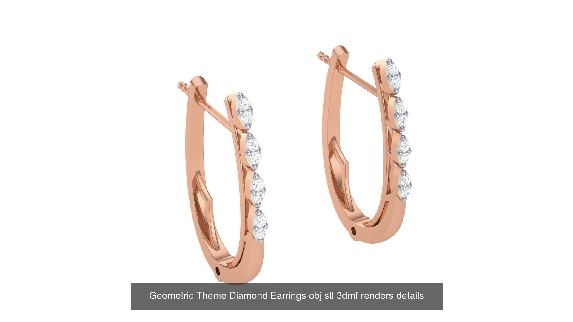 22 Geometric Theme Diamond Earrings obj stl 3dmf renders 3D Model Collection_15