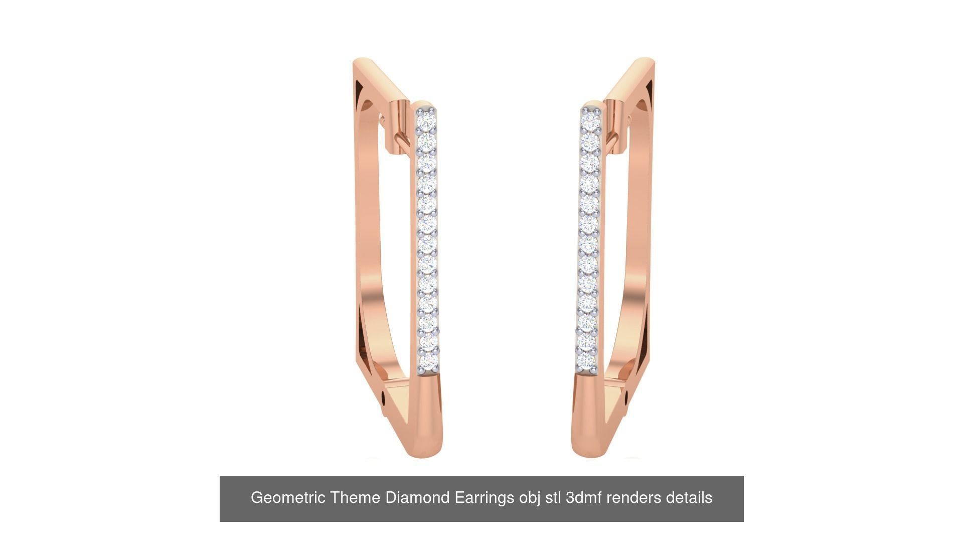 22 Geometric Theme Diamond Earrings obj stl 3dmf renders 3D Model Collection_7