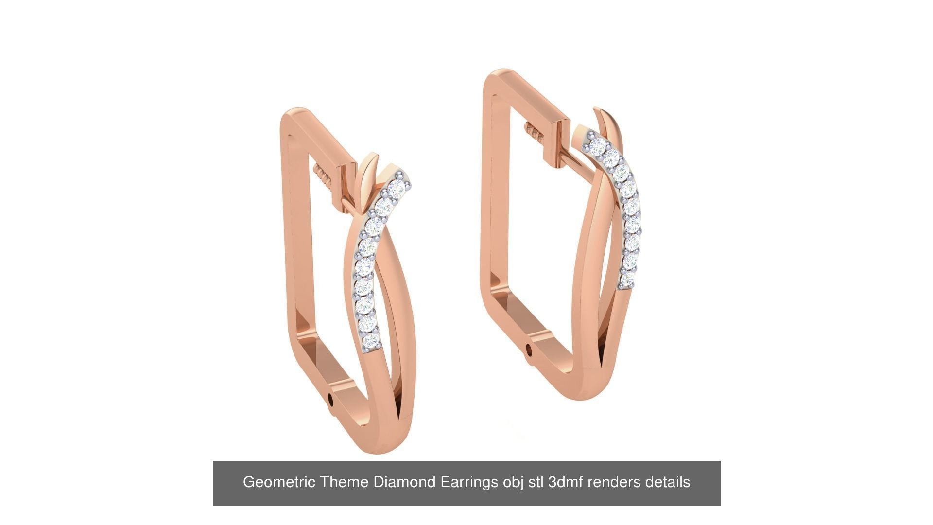 22 Geometric Theme Diamond Earrings obj stl 3dmf renders 3D Model Collection_3