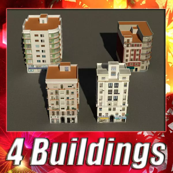 Building Collection 29-32 Low-poly 3D model_0