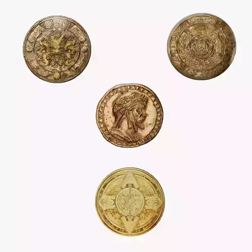 Gold coin with ancient symbols