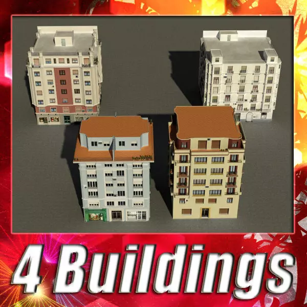Building Collection 33-36 Low-poly 3D model_0