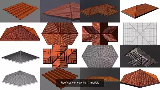 Roof set with clay tile 3D Model Collection