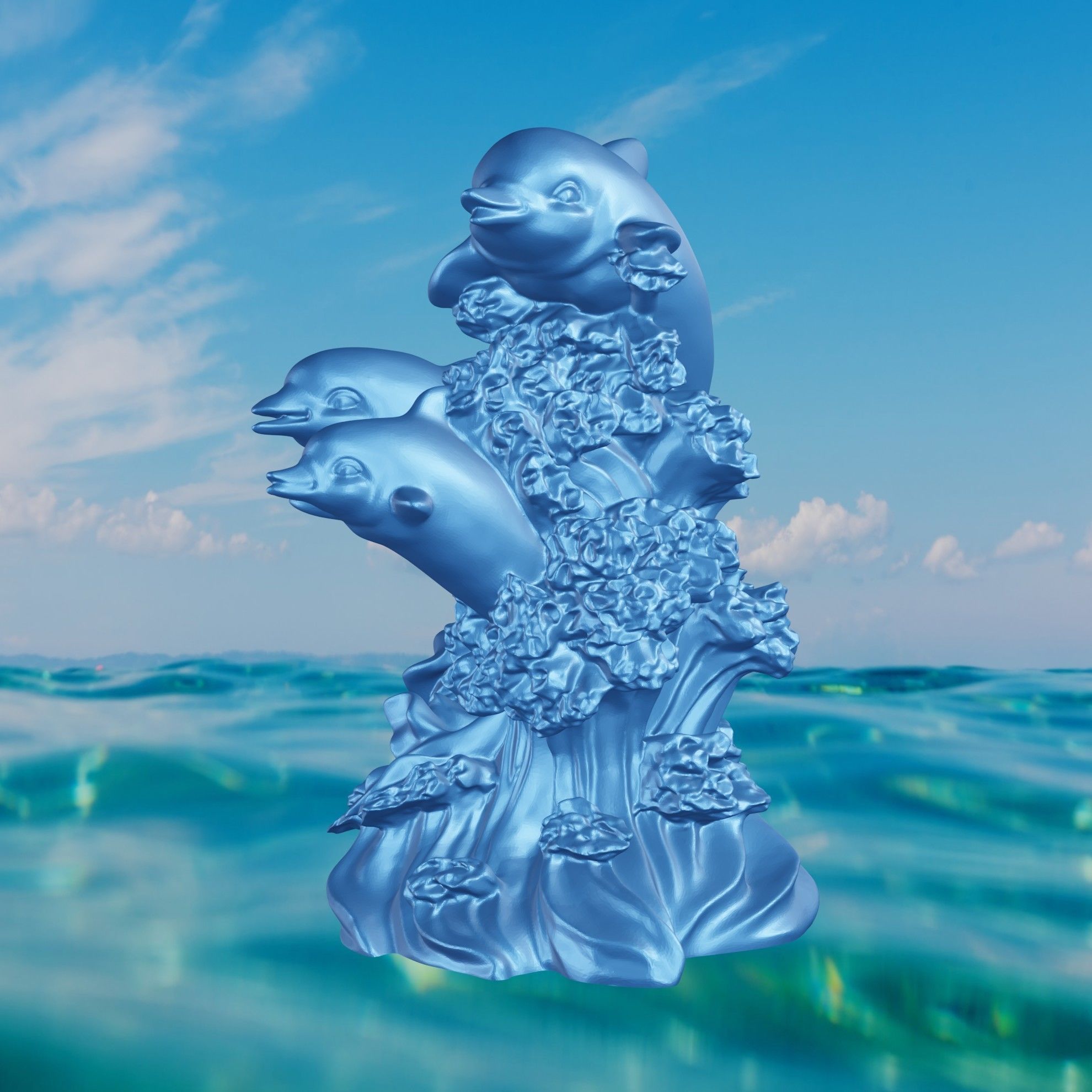 Dolphin trio 3D print model_1
