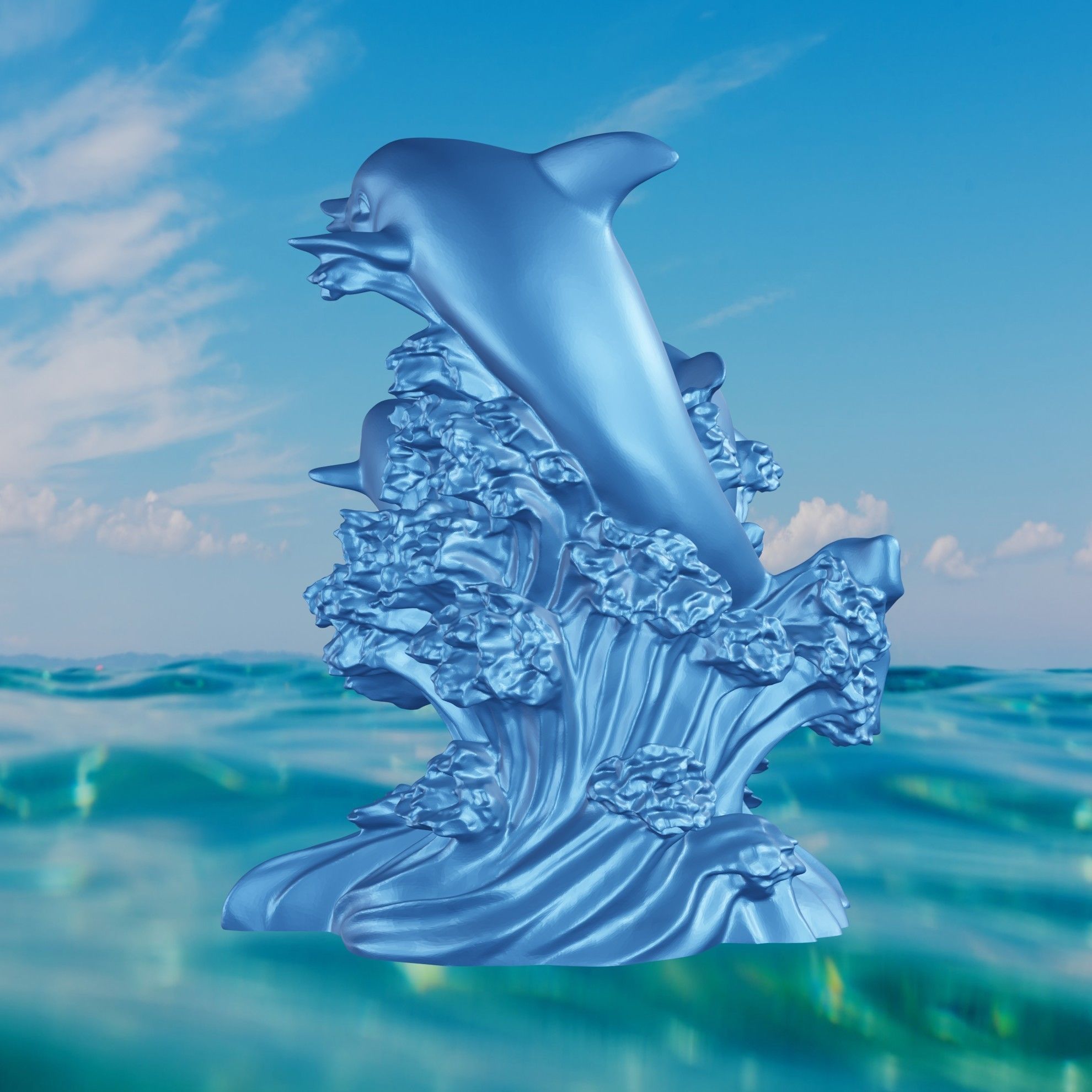 Dolphin trio 3D print model_2