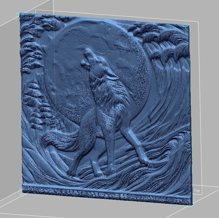 bass relief of Wolf howling at moon 3D model_1