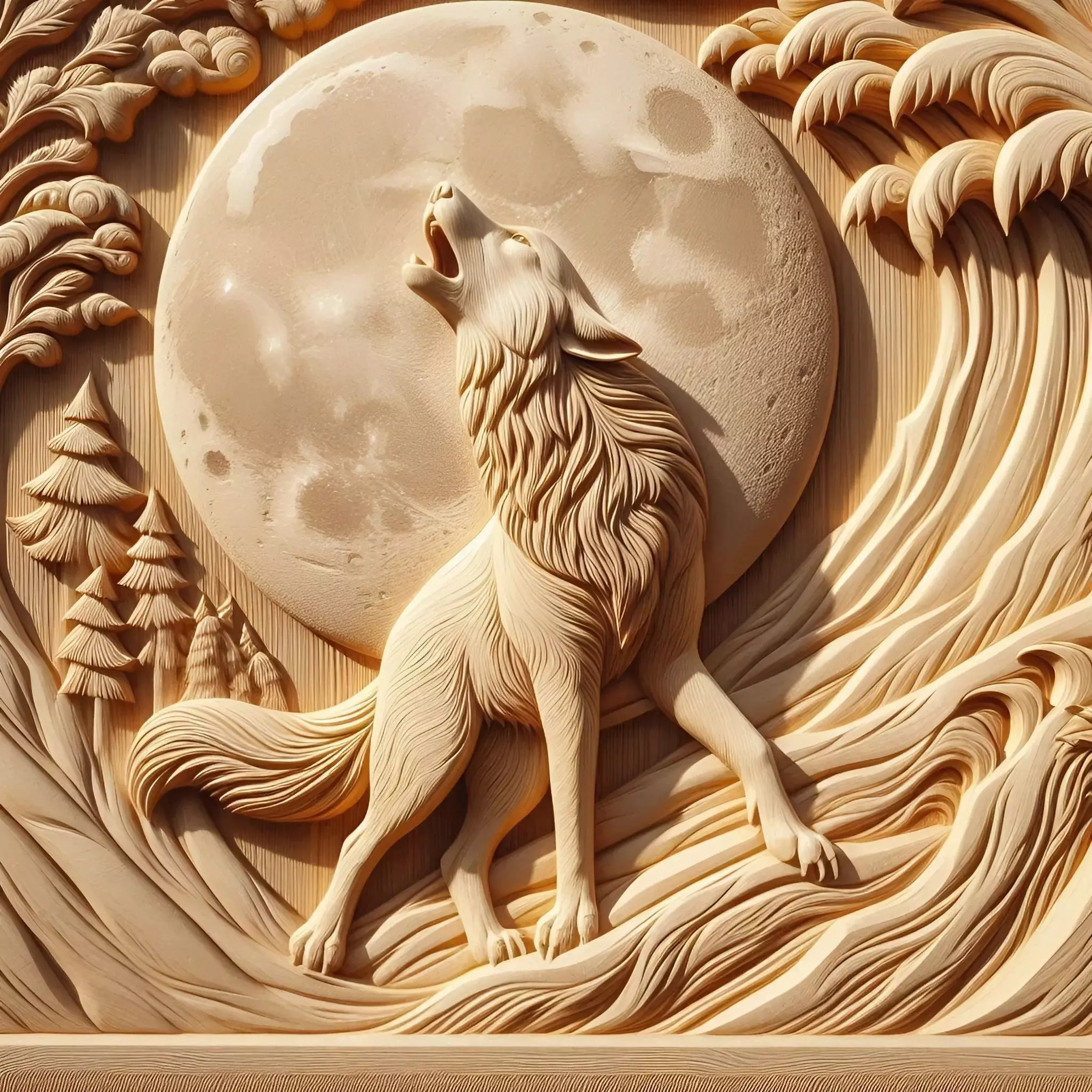 bass relief of Wolf howling at moon 3D model_0