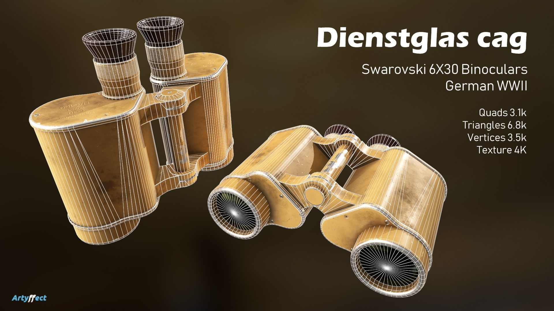 WWII German Dienstglas 6x30 CAG Binoculars Low-poly 3D model_5