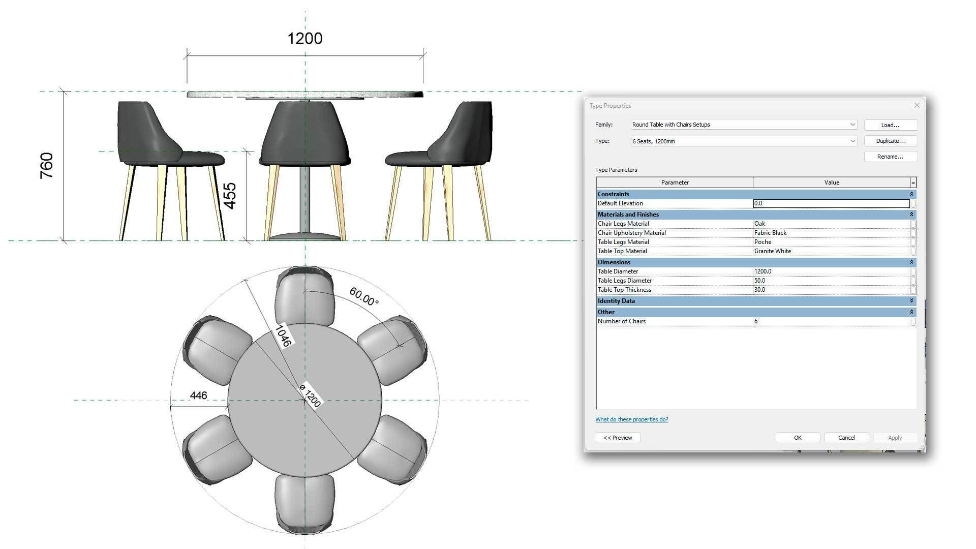 Parametric Revit Round Table Chair Configuration Setups Family 3D model_2