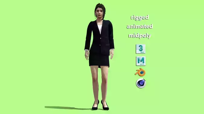  3D Rigged business girl standing