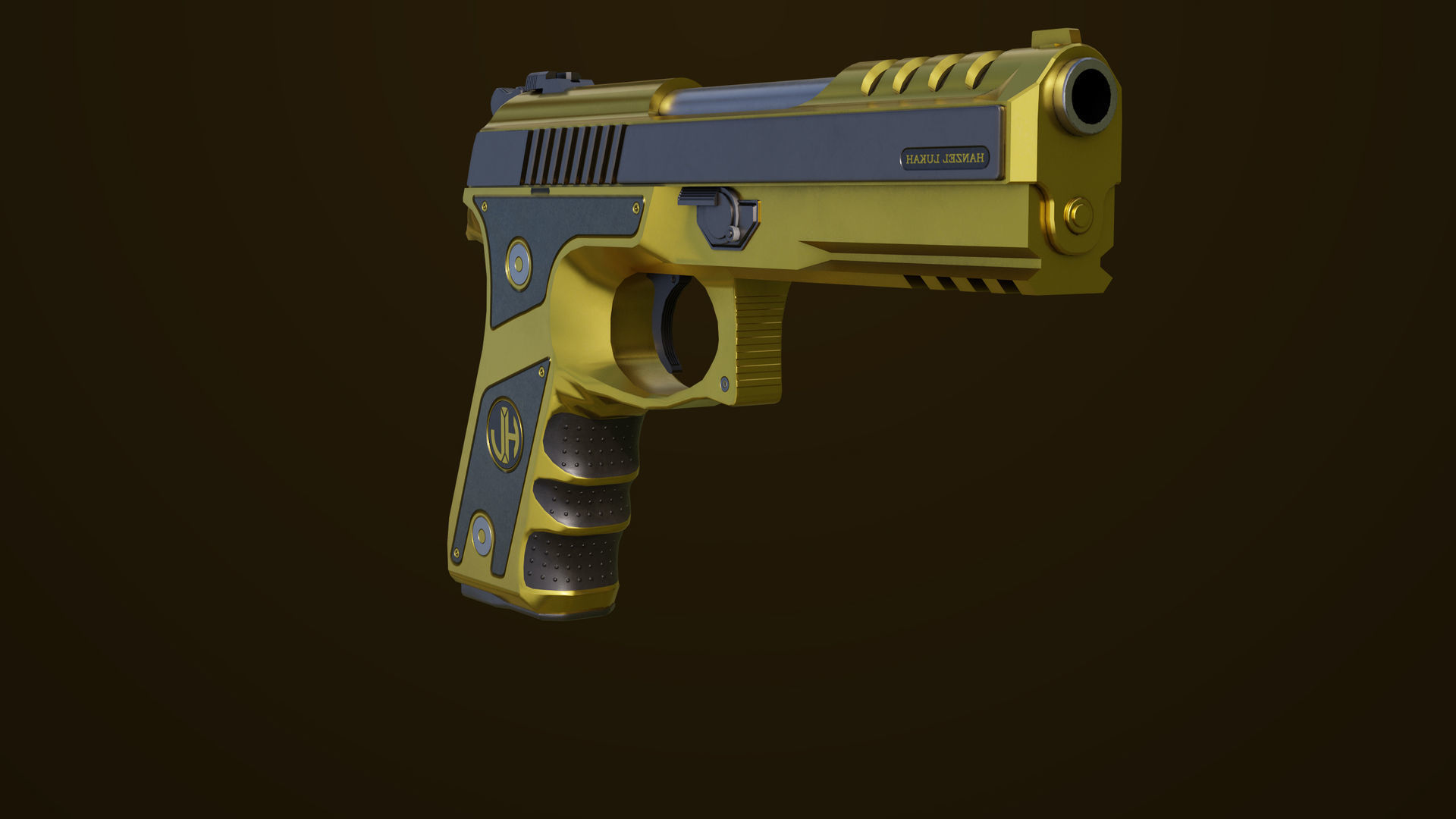 Golden Pistol 02 All PBR Unity UE Textures Included Low-poly 3D model_7