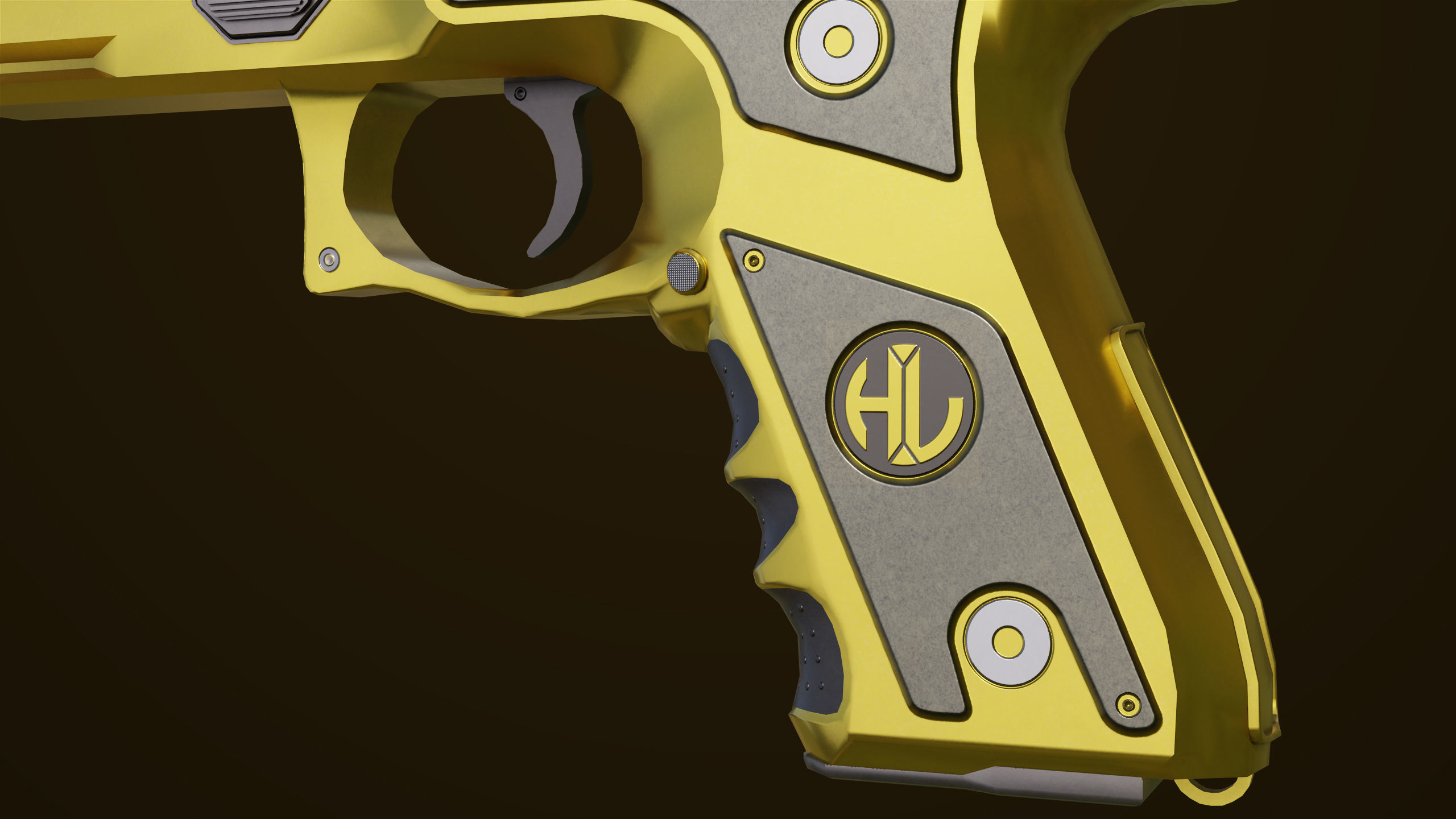 Golden Pistol 02 All PBR Unity UE Textures Included Low-poly 3D model_20