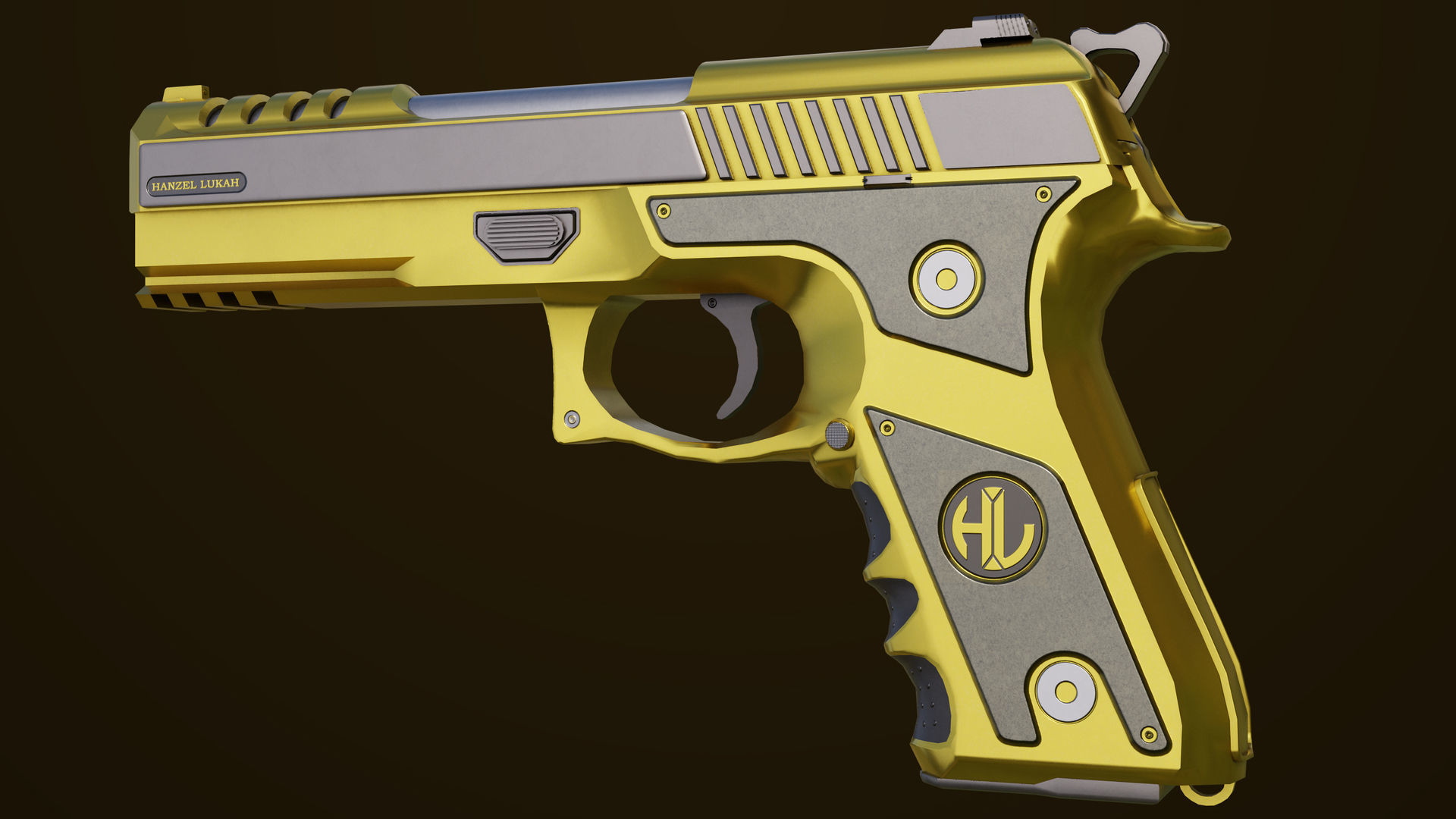 Golden Pistol 02 All PBR Unity UE Textures Included Low-poly 3D model_2