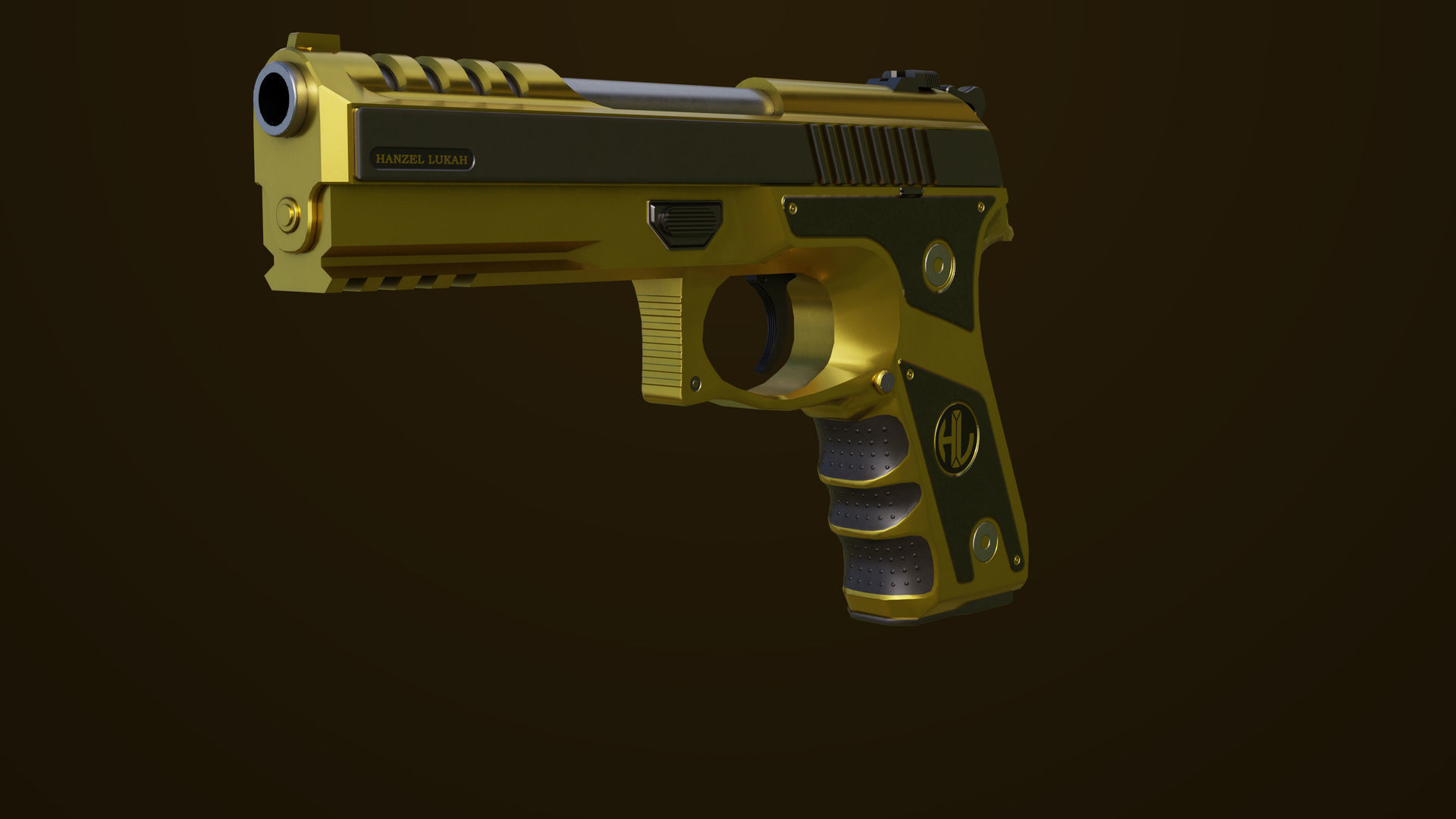 Golden Pistol 02 All PBR Unity UE Textures Included Low-poly 3D model_4