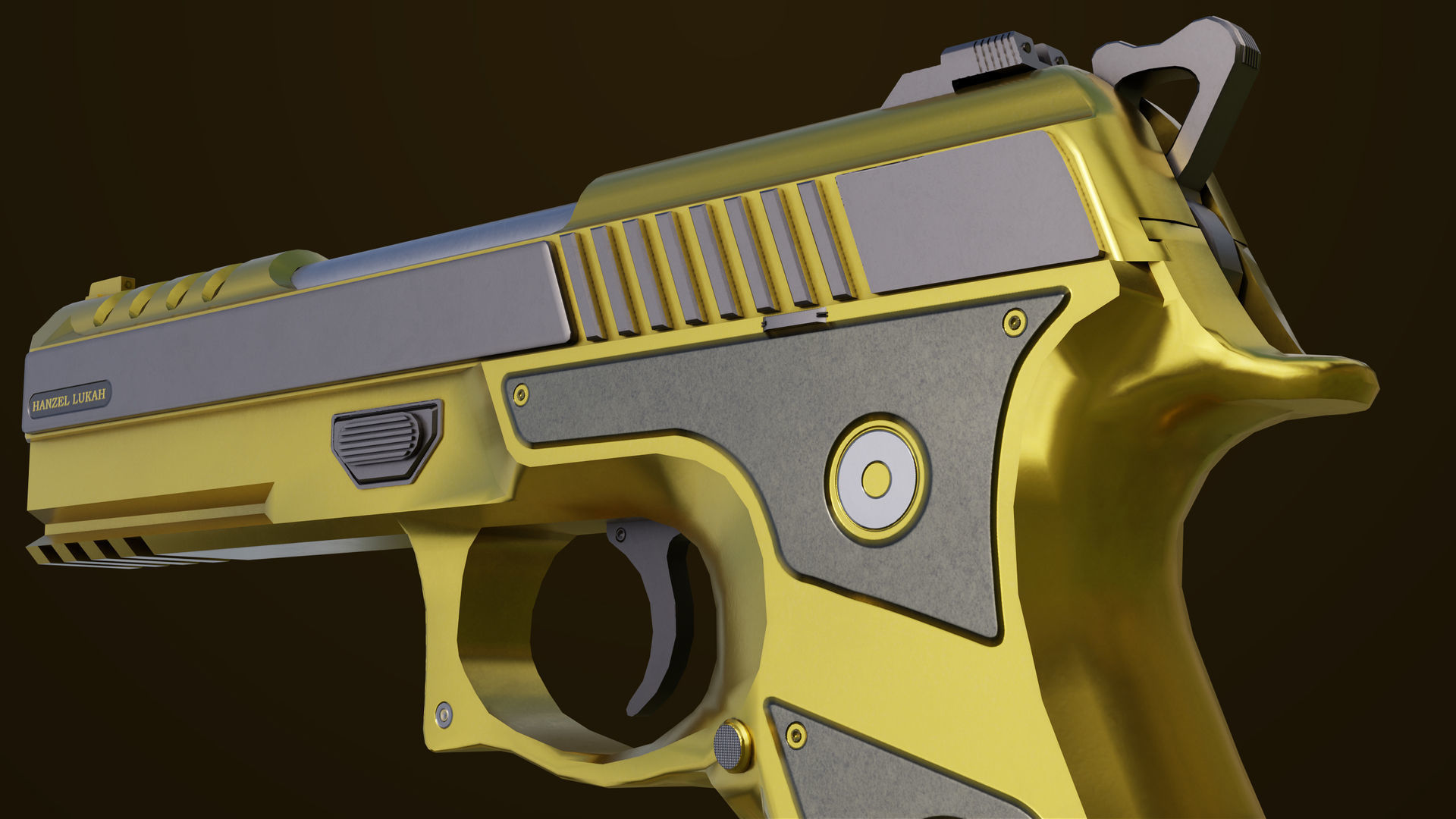 Golden Pistol 02 All PBR Unity UE Textures Included Low-poly 3D model_21