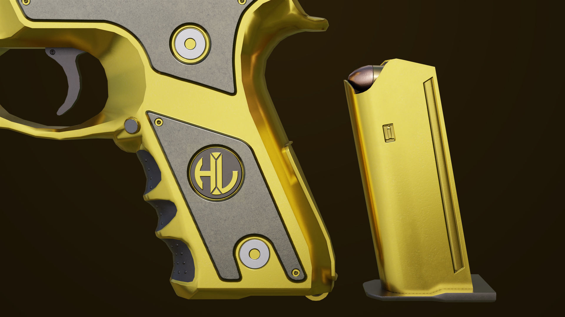 Golden Pistol 02 All PBR Unity UE Textures Included Low-poly 3D model_15