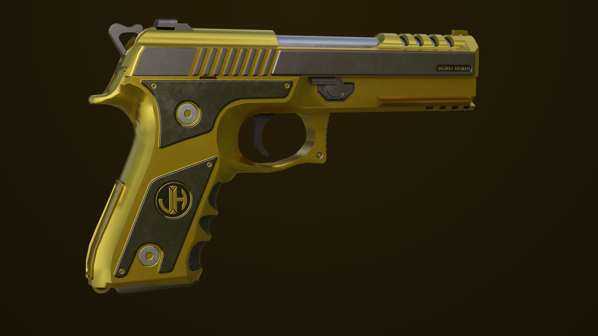 Golden Pistol 02 All PBR Unity UE Textures Included Low-poly 3D model_9