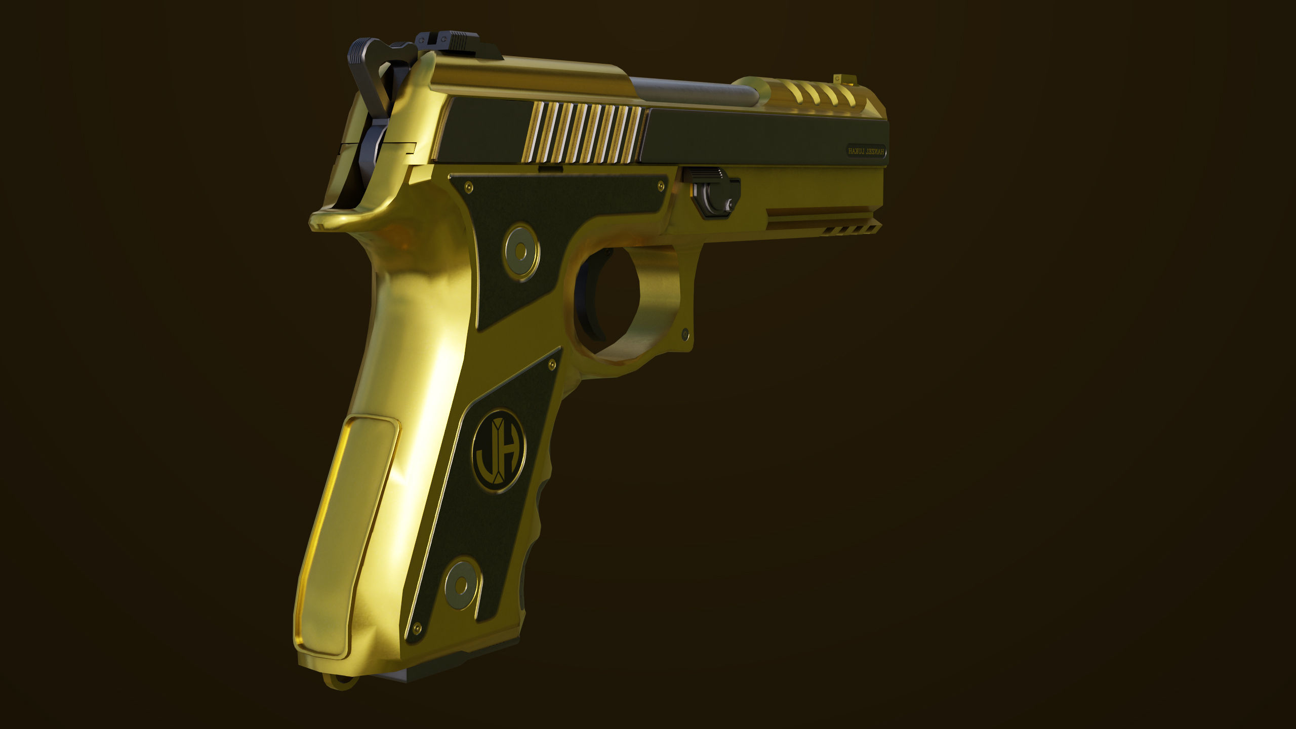 Golden Pistol 02 All PBR Unity UE Textures Included Low-poly 3D model_10