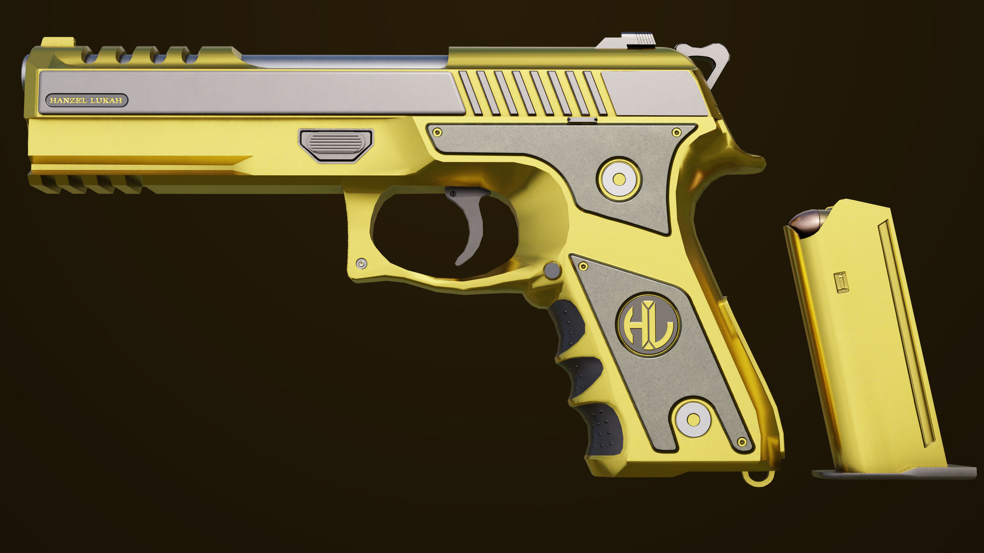 Golden Pistol 02 All PBR Unity UE Textures Included Low-poly 3D model_13
