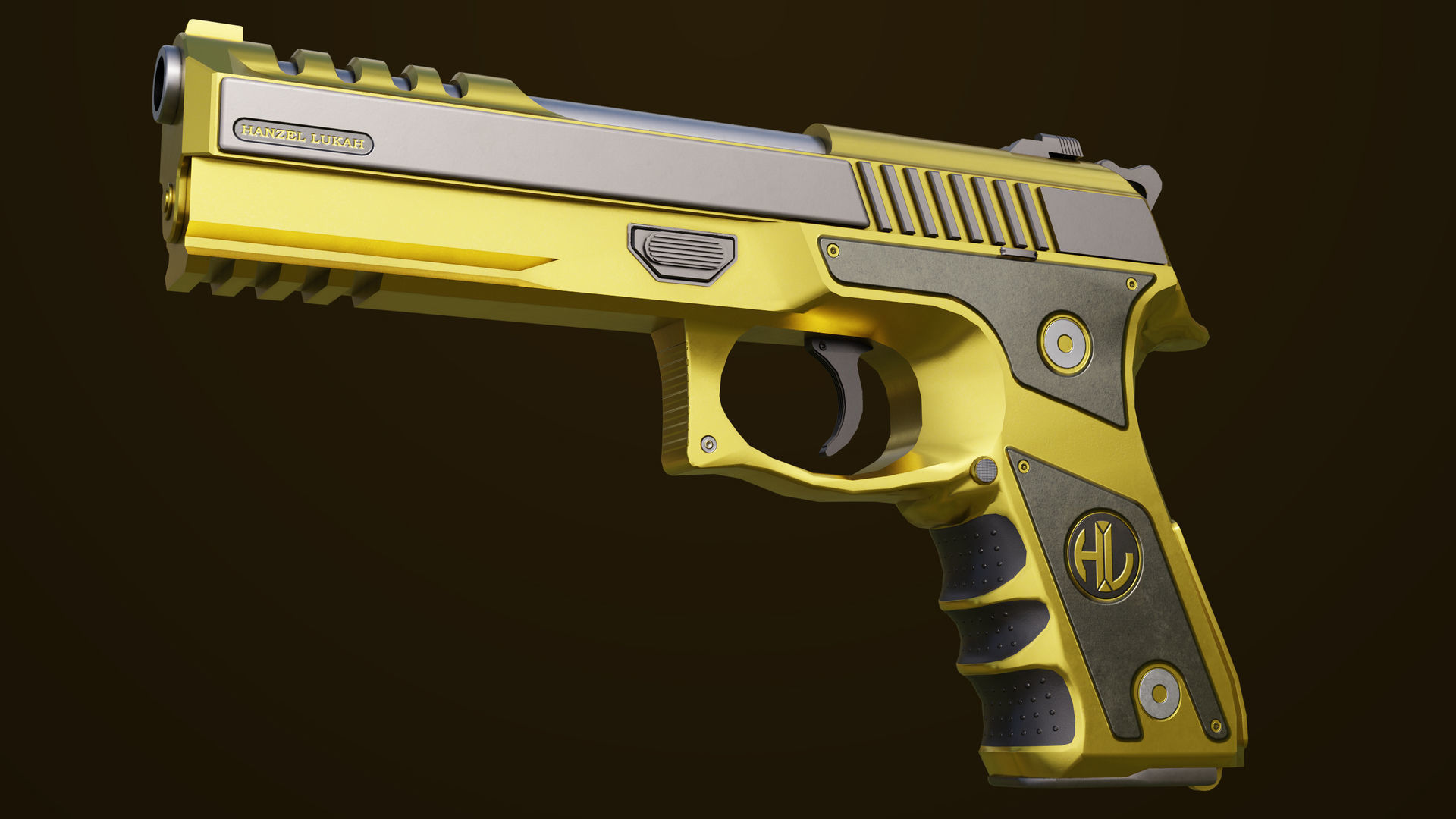 Golden Pistol 02 All PBR Unity UE Textures Included Low-poly 3D model_3