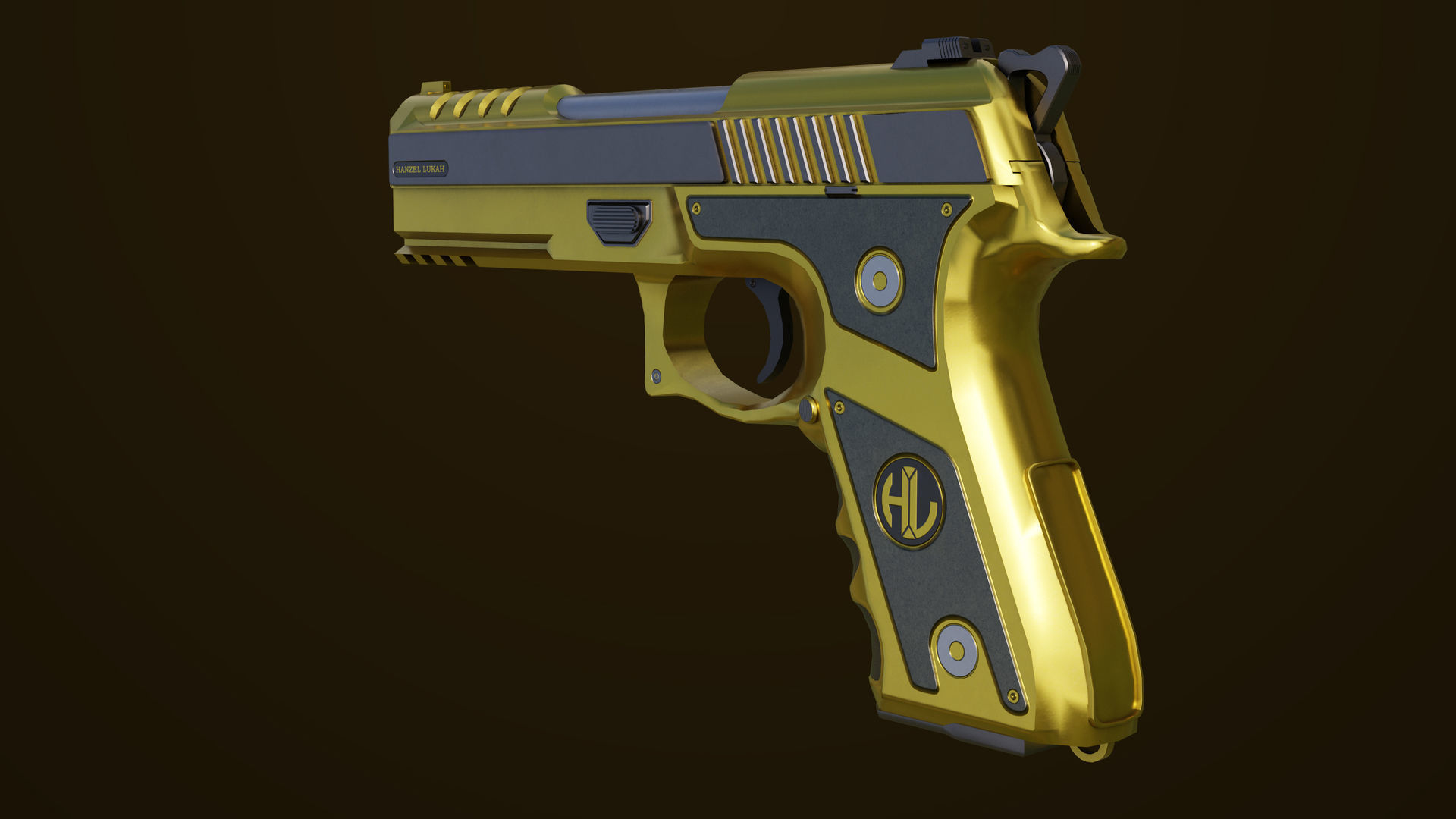 Golden Pistol 02 All PBR Unity UE Textures Included Low-poly 3D model_12