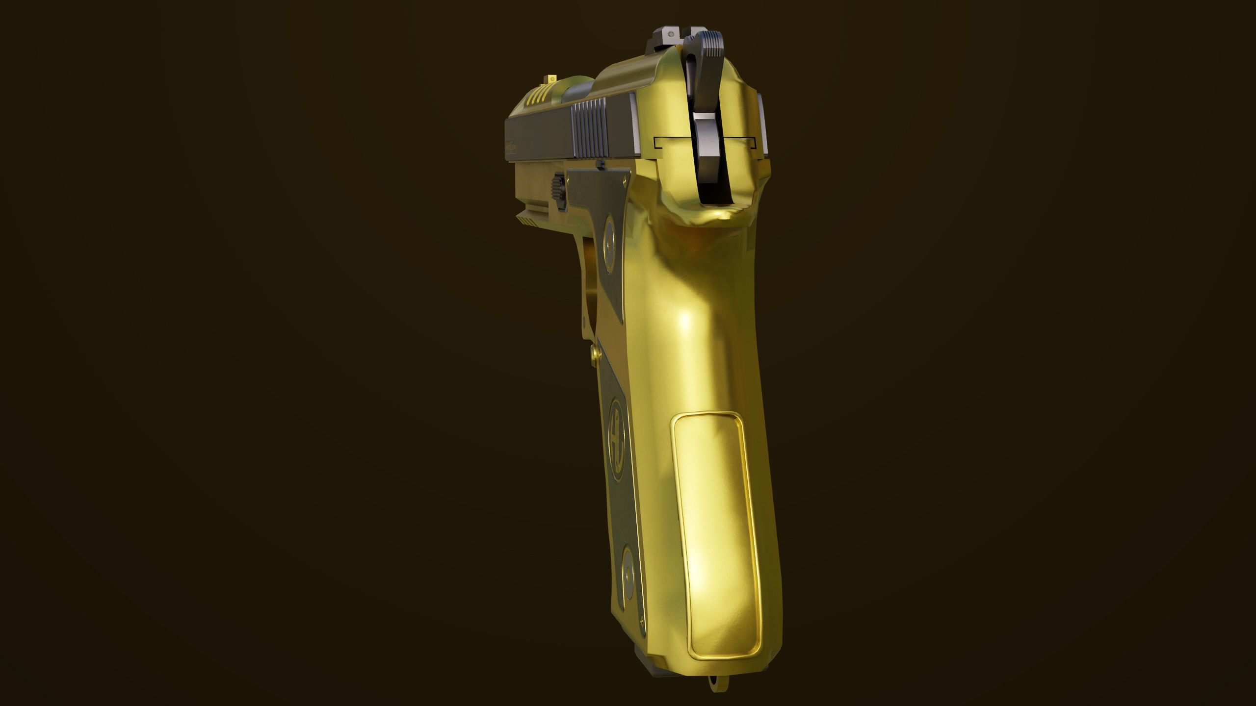 Golden Pistol 02 All PBR Unity UE Textures Included Low-poly 3D model_11