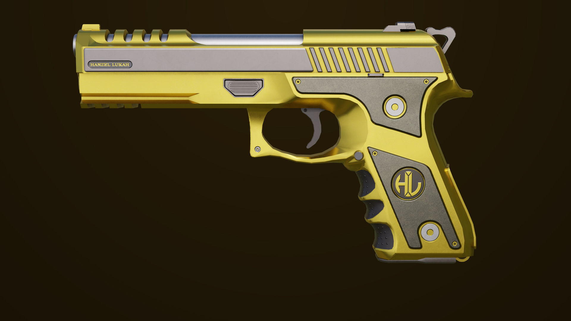 Golden Pistol 02 All PBR Unity UE Textures Included Low-poly 3D model_1