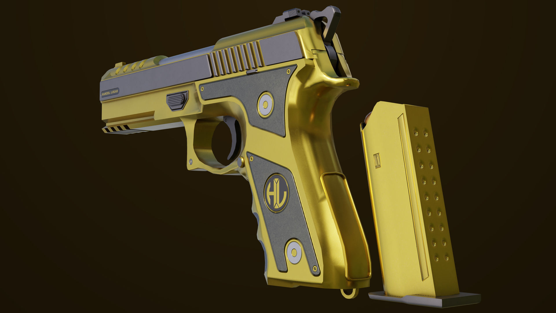 Golden Pistol 02 All PBR Unity UE Textures Included Low-poly 3D model_14