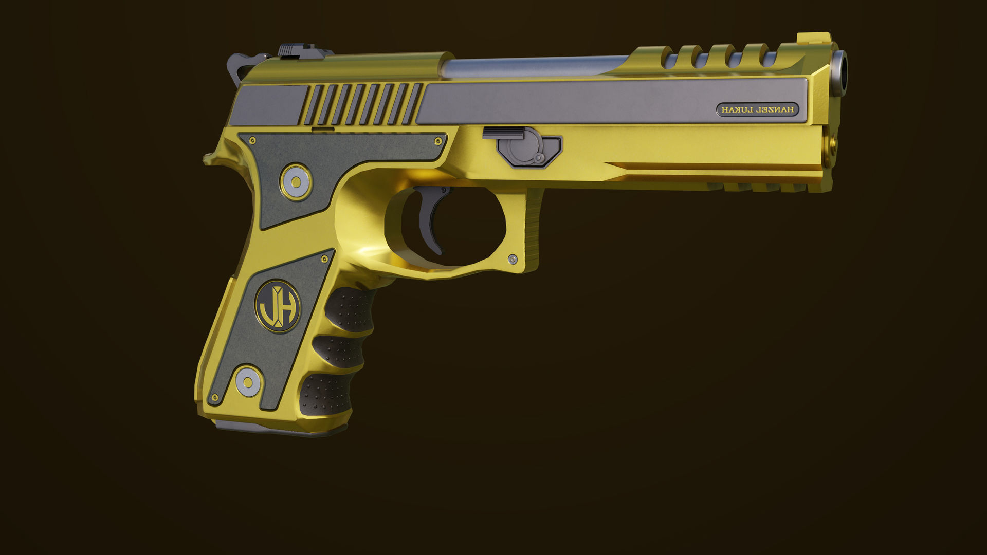 Golden Pistol 02 All PBR Unity UE Textures Included Low-poly 3D model_8