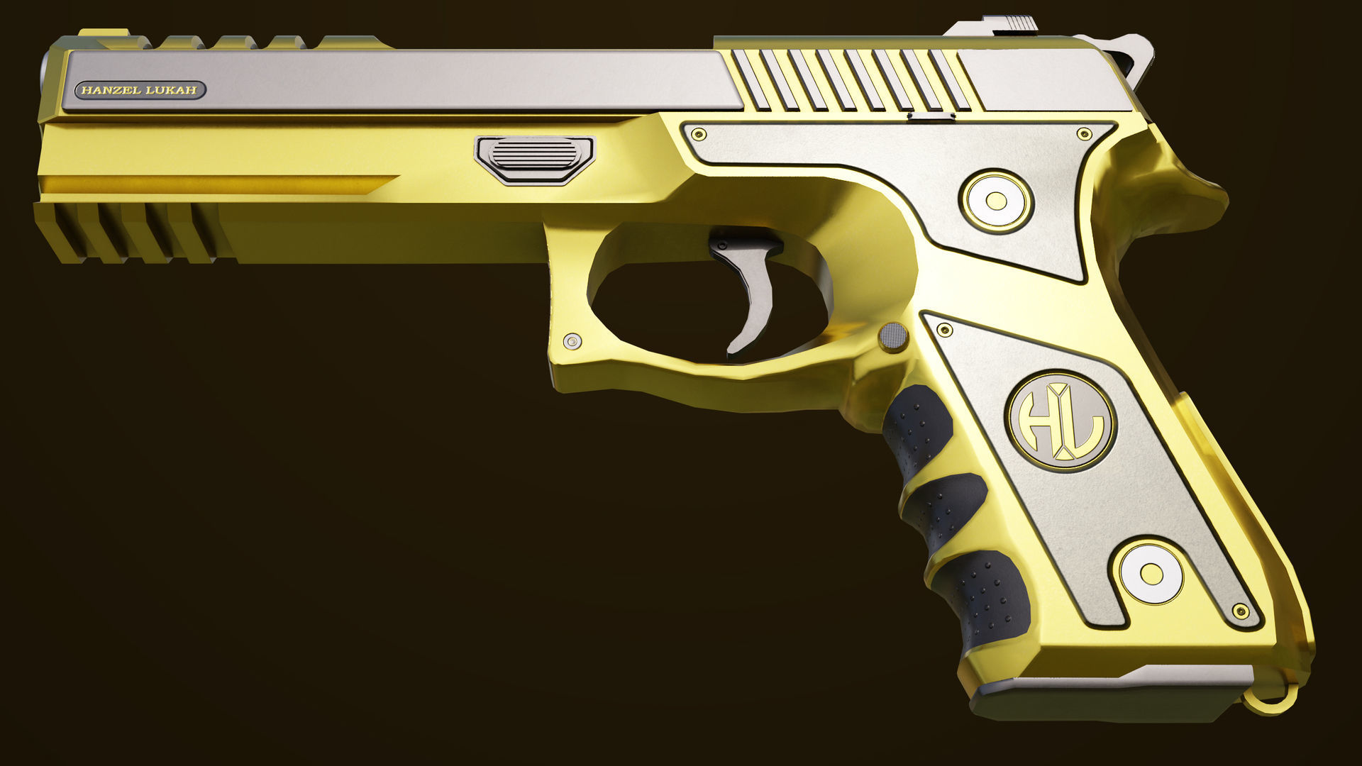 Golden Pistol 02 All PBR Unity UE Textures Included Low-poly 3D model_5