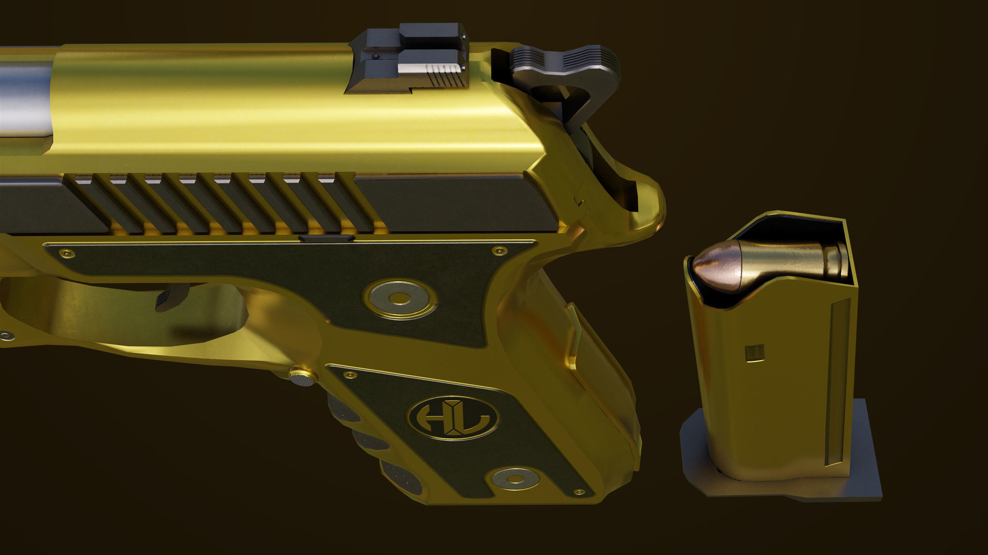 Golden Pistol 02 All PBR Unity UE Textures Included Low-poly 3D model_18