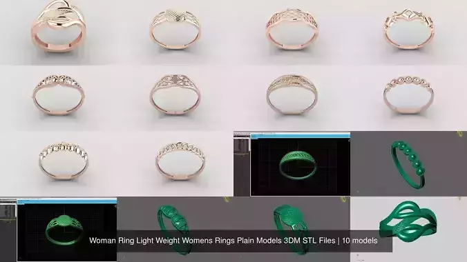 10 Models Woman Ring Womens Rings Plain Models 3DM STL Files 3D Model Collection