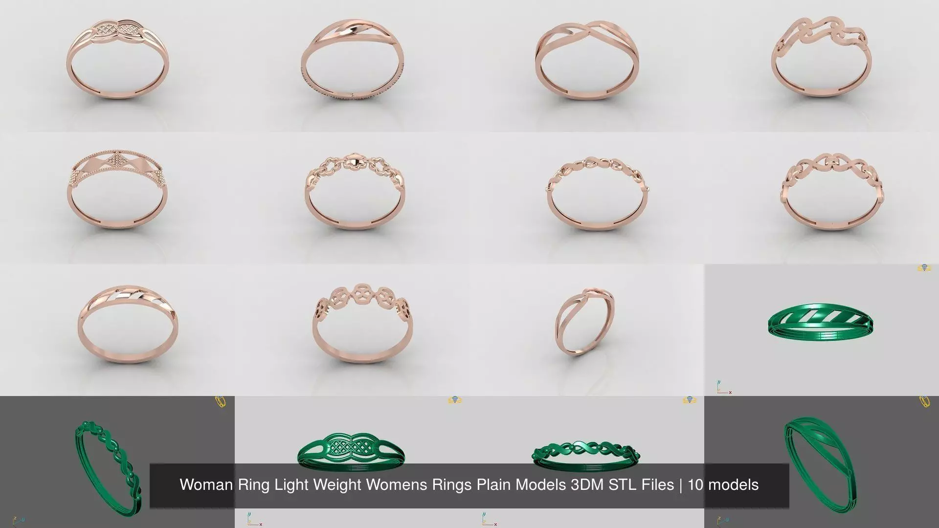 10 Models Woman Ring Womens Rings Plain Models 3DM STL Files 3D Model Collection_0