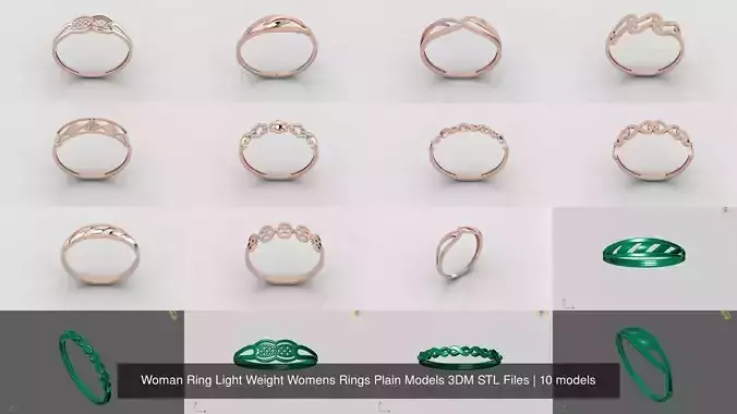 10 Models Woman Ring Womens Rings Plain Models 3DM STL Files 3D Model Collection