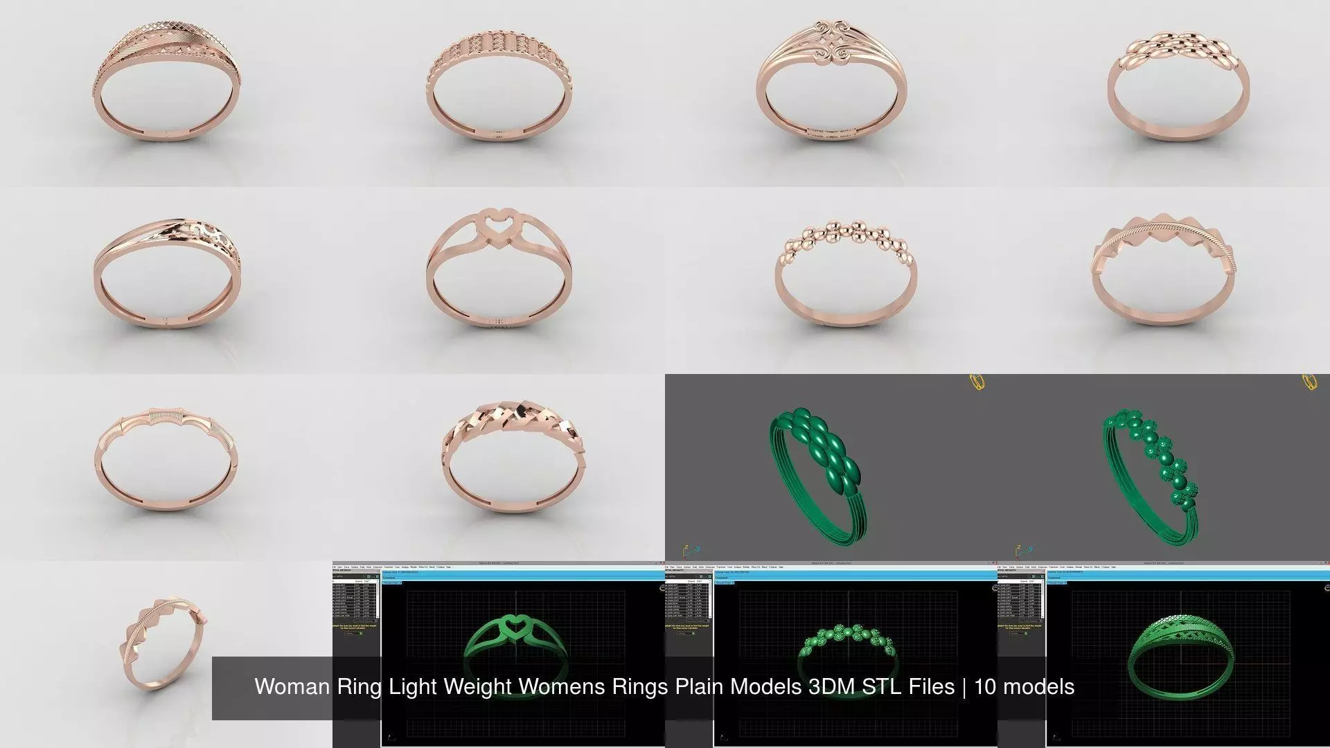 10 Models Woman Ring Womens Rings Plain Models 3DM STL Files 3D Model Collection_0