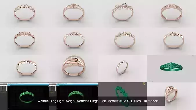 10 Models Woman Ring Womens Rings Plain Models 3DM STL Files 3D Model Collection