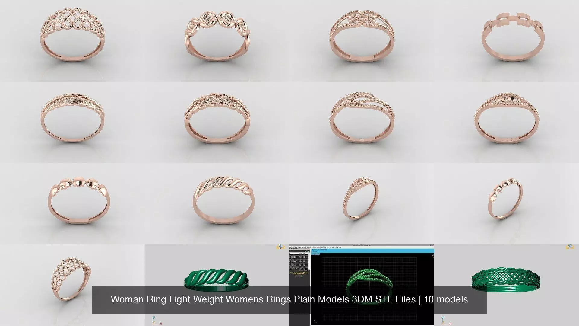 10 Models Woman Ring Womens Rings Plain Models 3DM STL Files 3D Model Collection_0