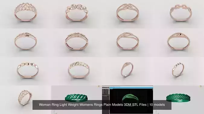 10 Models Woman Ring Womens Rings Plain Models 3DM STL Files 3D Model Collection