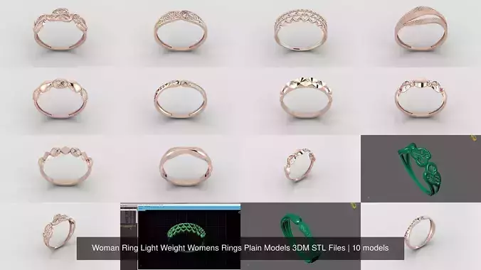 10 Models Woman Ring Womens Rings Plain Models 3DM STL Files 3D Model Collection