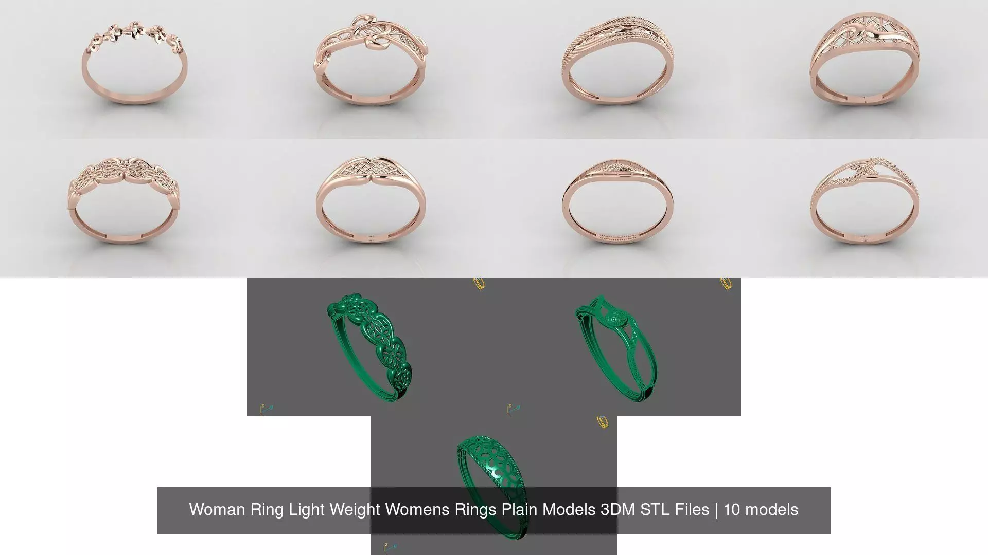 10 Models Woman Ring Womens Rings Plain Models 3DM STL Files 3D Model Collection_0